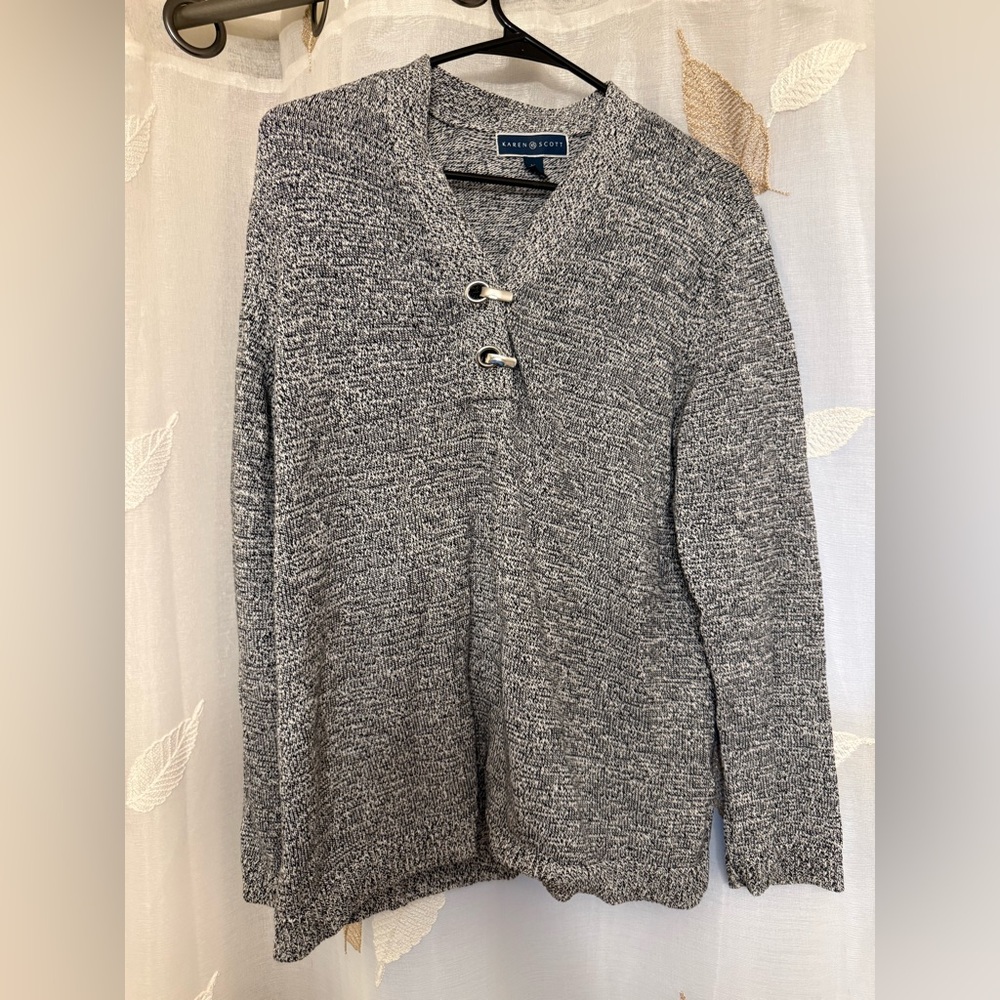 Karen Scott Charcoal Cardigan with Toggle Detail